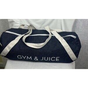 Gym & Juice Denim Duffle Bag Workout Overnight Bag Blue White